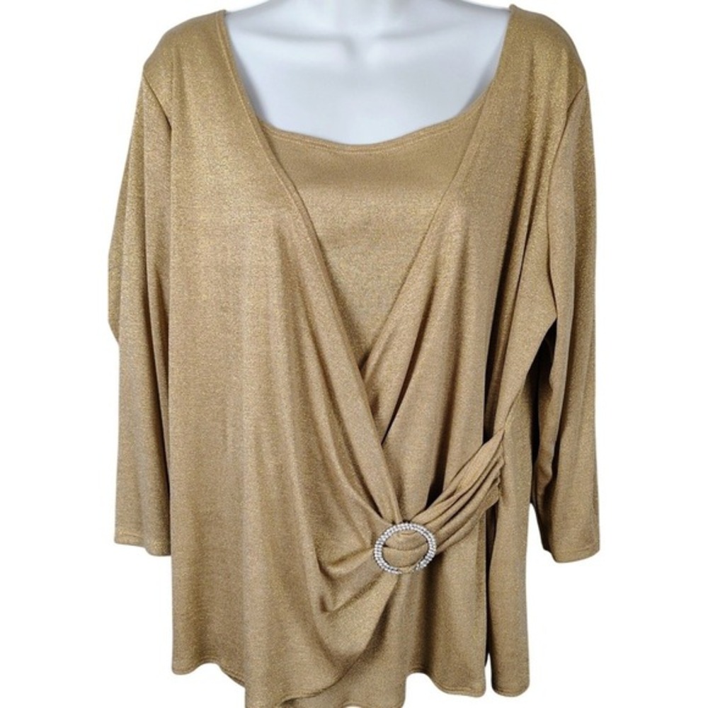 Y2K Gold Metallic Wrap Rhinestone Accent Top‎ 1X Vintage metallic shimmer party